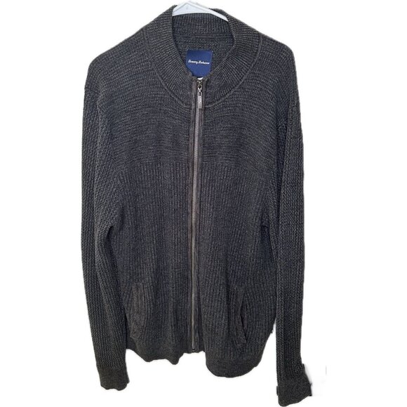 Tommy Bahama Men's Sweater Jacket Size Large Full Zip Gray Knit Pockets - Picture 1 of 8